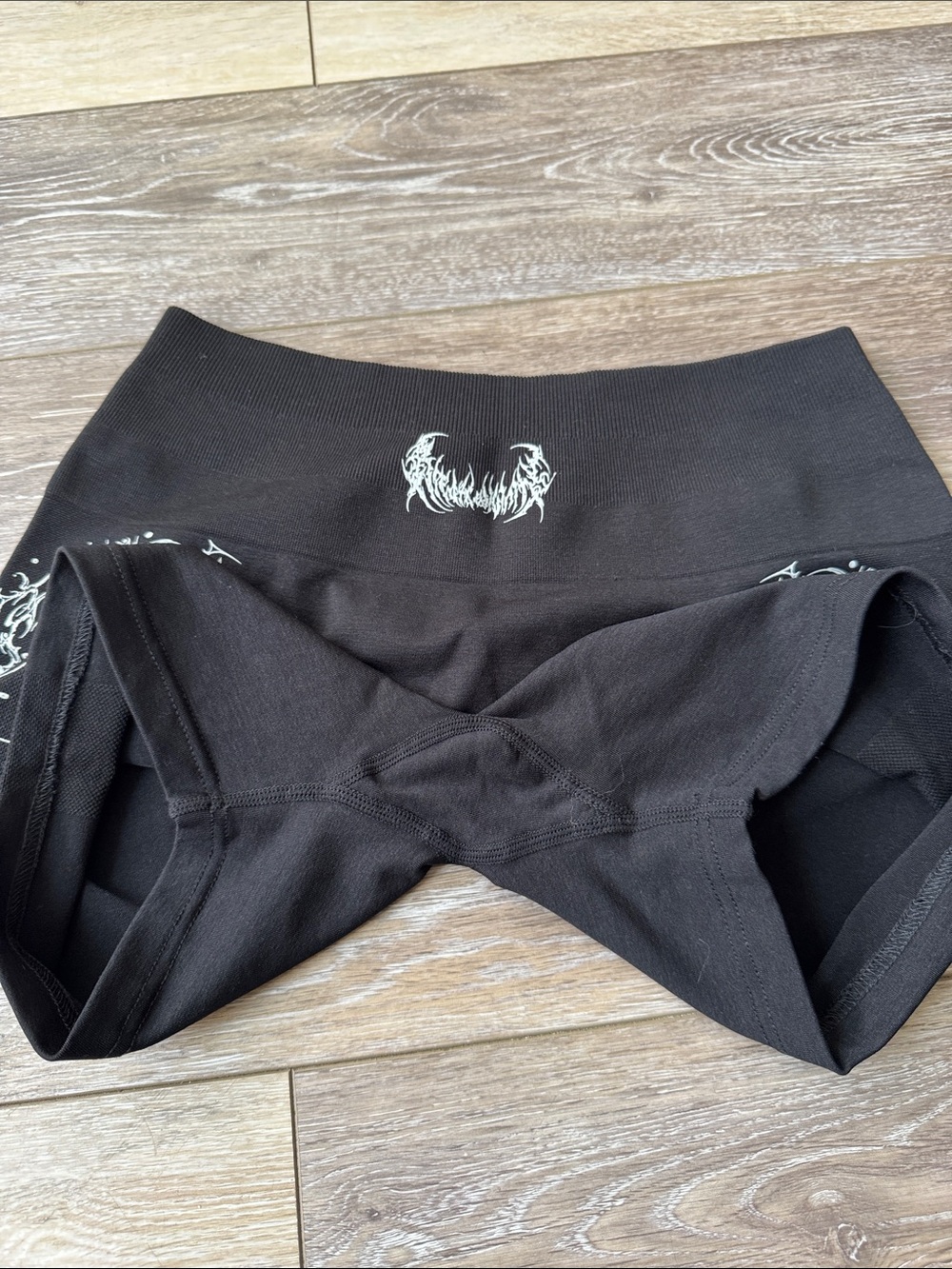 Black Women’s Bike Shorts with White Scroll Accent - Picture 4 of 4